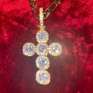 HOLY CROSS GP CZ STONES ON GP FIGARO 14 KT NEW!!